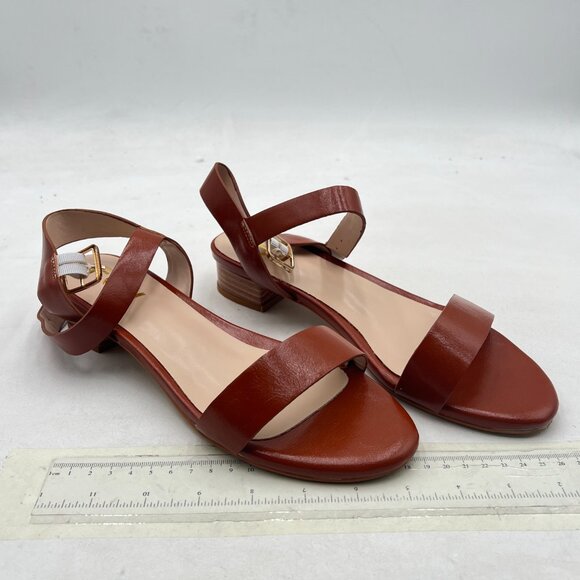 FSJ Brown Open Toe Block Low Heel Ankle Strap Sandals Comfort Summer Shoes - Picture 4 of 8